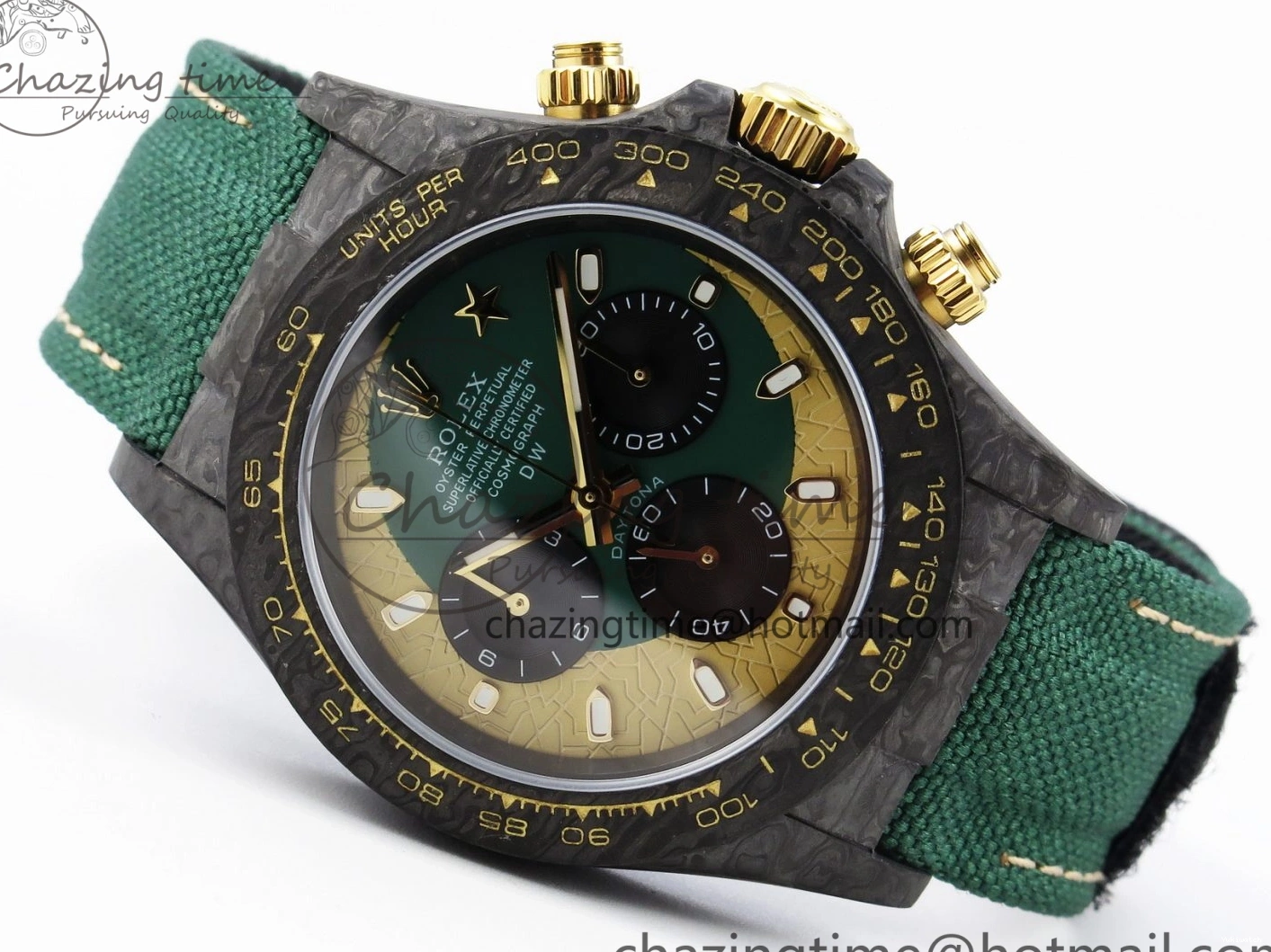 Nylon A7750 on YG DIW Dial Carbon Green Case Green Edition Daytona and Bezel Strap DIWF 0428